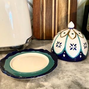 Painted Glazed Ceramic Butter Dish